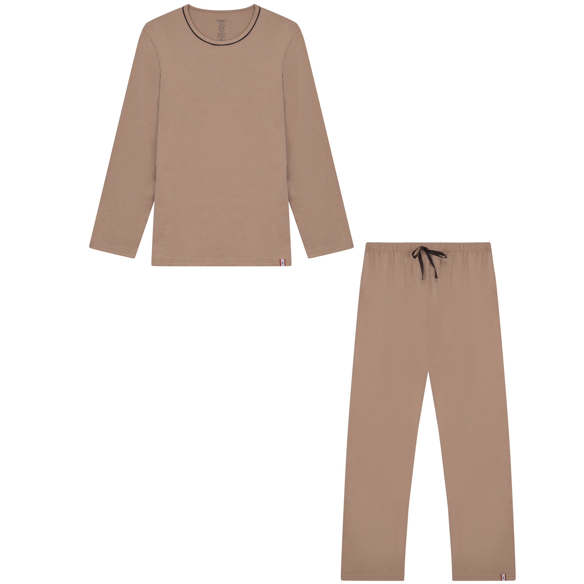 25W262M - Taupe Loungewear Set with Black Piping