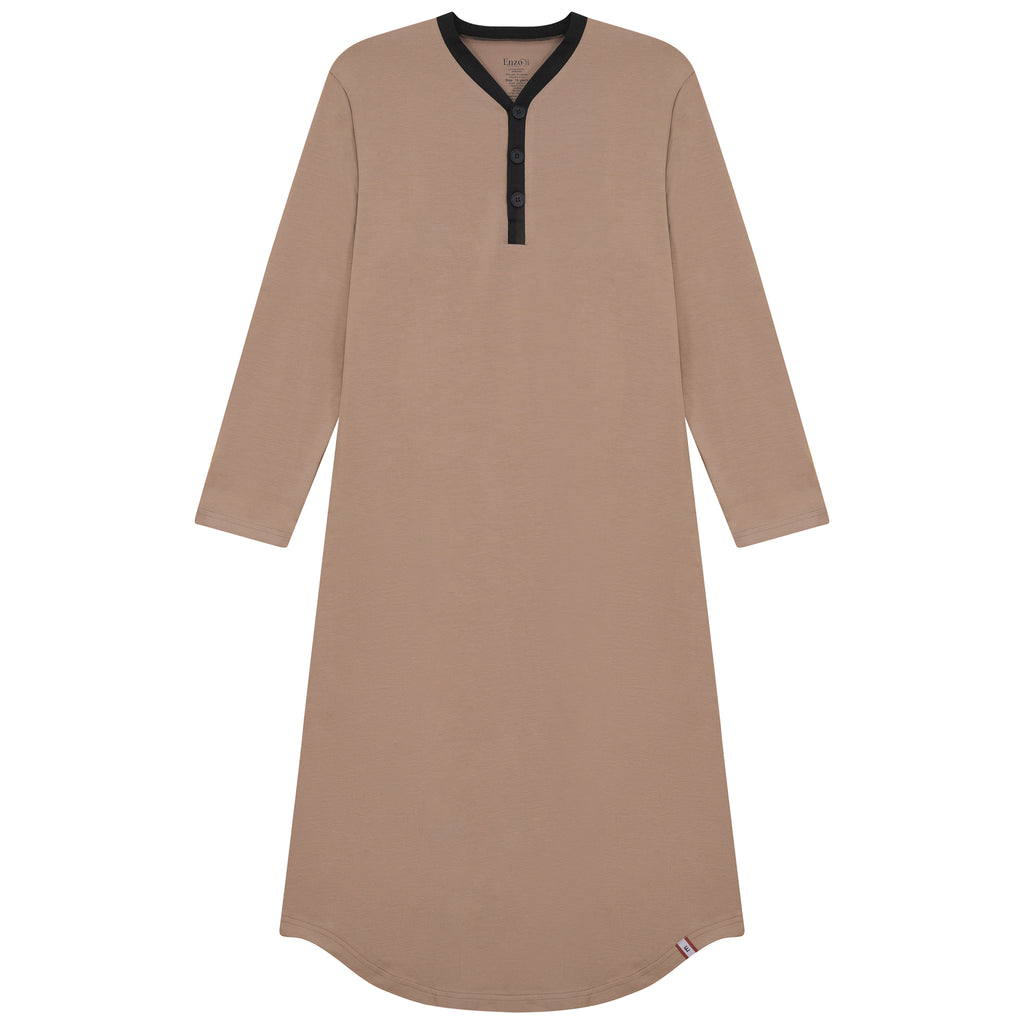 25W261M - Contrast Placket Lounge Shirt Dress