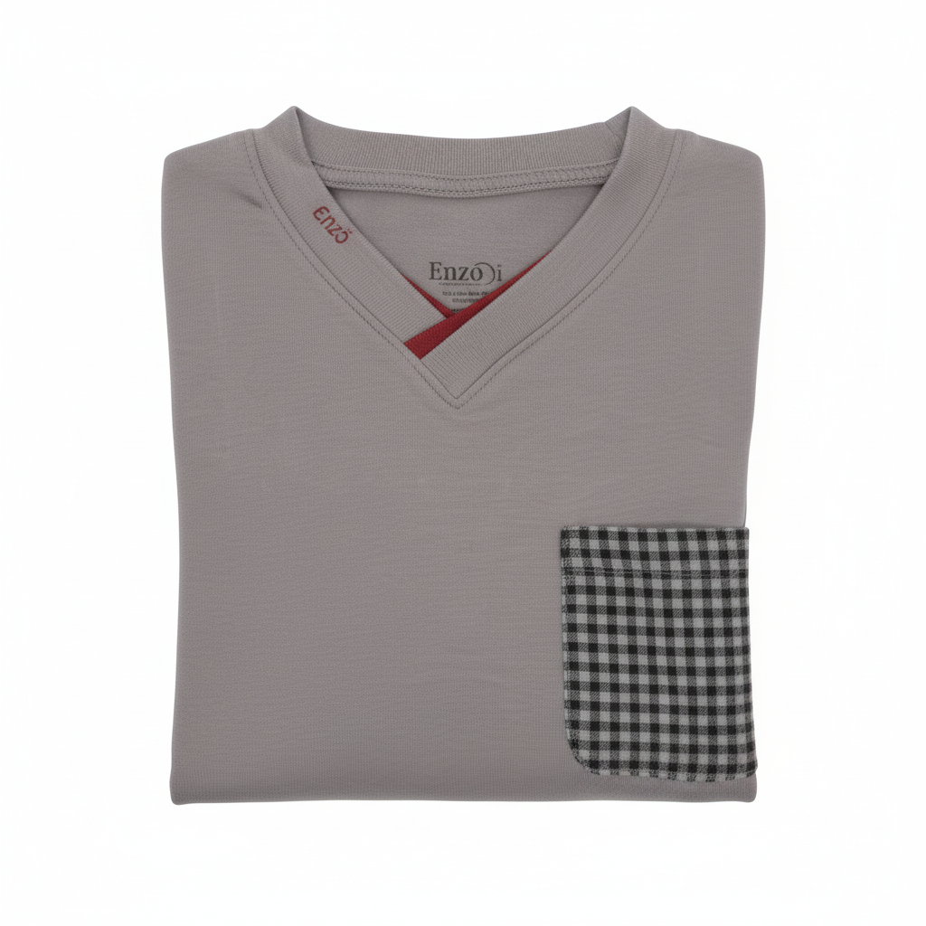 Folded gray Enzo nightshirt - blank plaid pocket